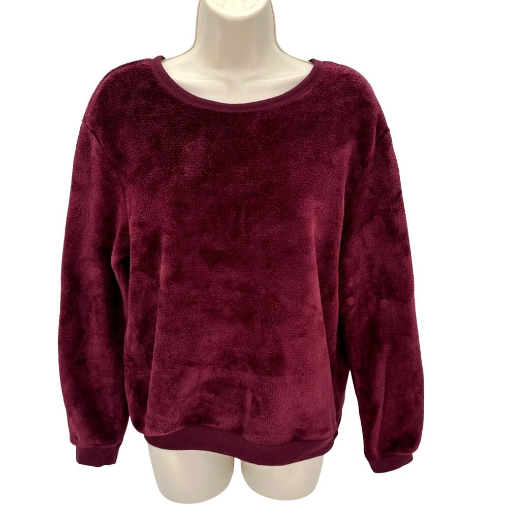 Gold Rush Womens Plush Burgundy Long Sleeve Pullover Sweatshirt Size M